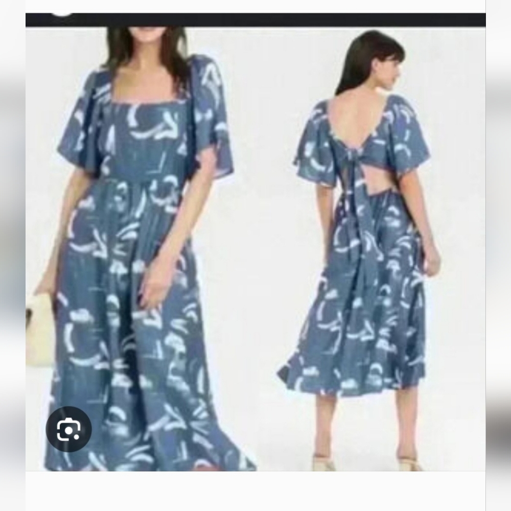 Elegant Blue Floral Women's Dress